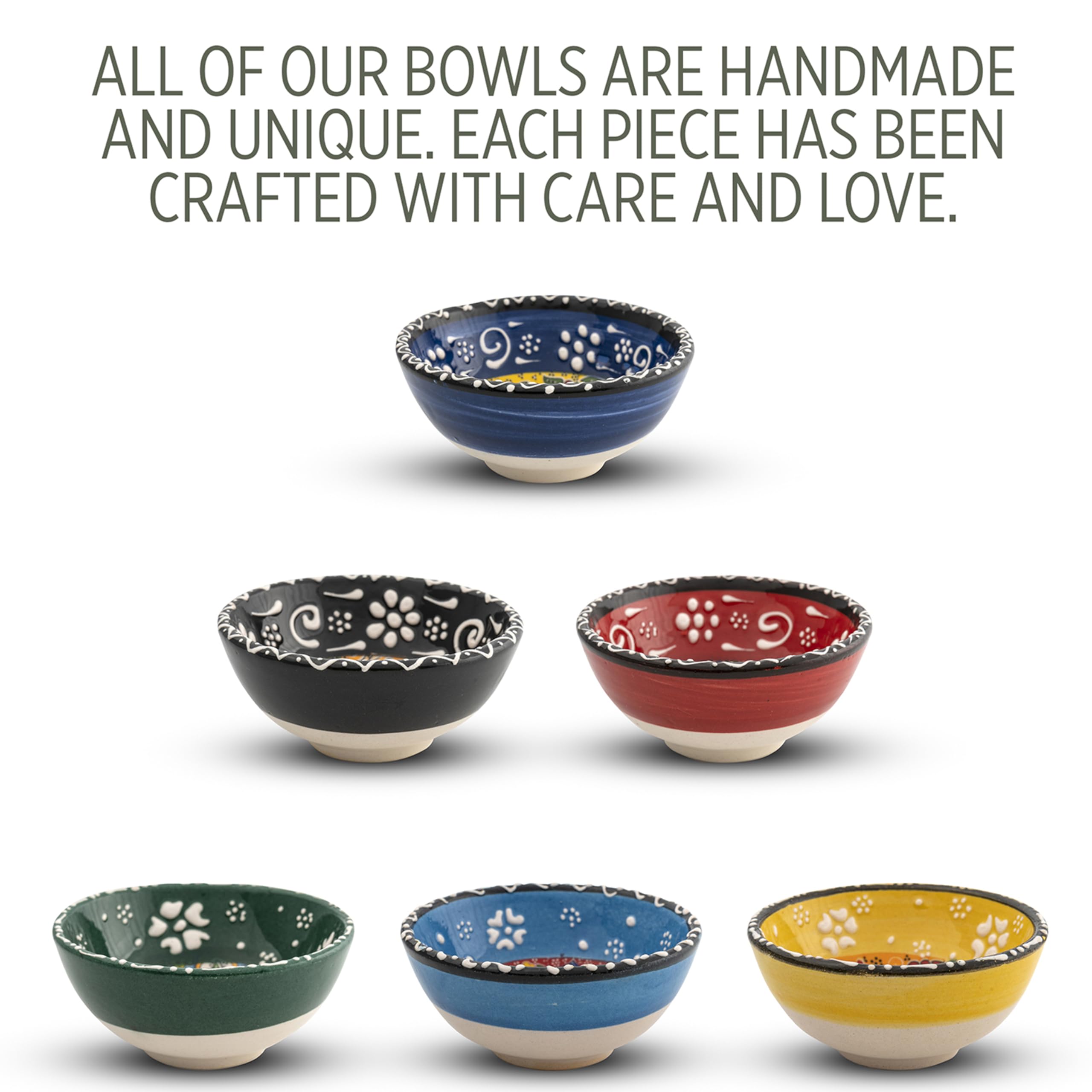 Bascuda® Small Ceramic Bowls Set of 6 with Gift Box - Snack Bowls for Tapas, Dessert, Nuts, Olive, Soy Sauce Dish, Dip - Colourful Decorative Moroccan Spanish Mexican - Decorative Bowl - 3.14 Inches