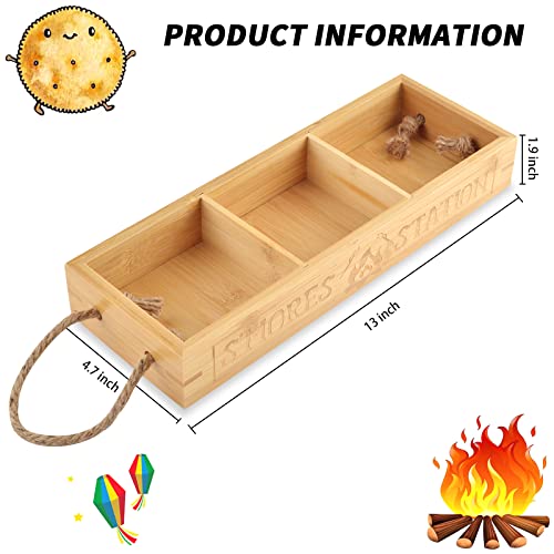 S'mores Station Box Smores Caddy S'mores Bar Holder Wooden Organizer Box for Serving Snacks Camping BBQ Accessories Displaying Utensils