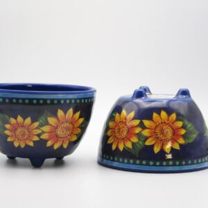 Chips and Salsa Chip Dip Bowl Set - Spanish 2 Piece Small Bowl Set Painted Blue Dishes with Sunflowers - Serving Bowls for Party and Fiestas (2)