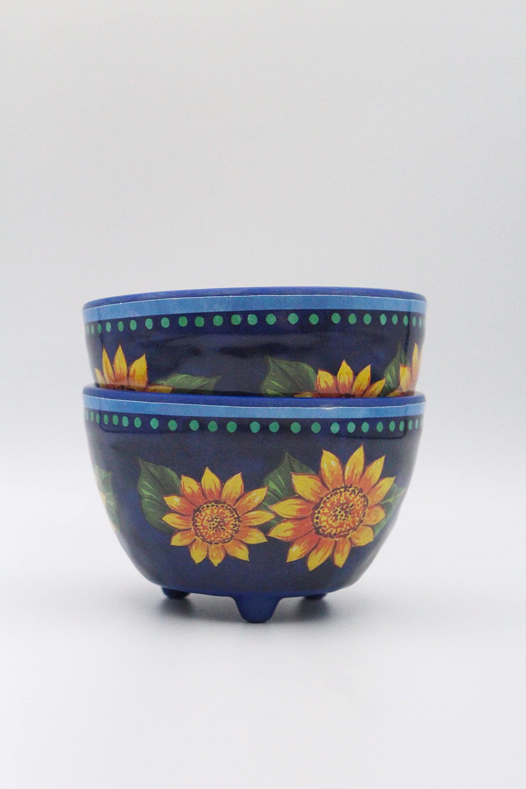 Chips and Salsa Chip Dip Bowl Set - Spanish 2 Piece Small Bowl Set Painted Blue Dishes with Sunflowers - Serving Bowls for Party and Fiestas (2)