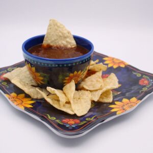 Chips and Salsa Chip Dip Bowl Set - Spanish 2 Piece Small Bowl Set Painted Blue Dishes with Sunflowers - Serving Bowls for Party and Fiestas (2)