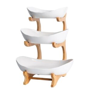 yyw 3 tier fruit basket, white ceramic fruit bowl for kitchen counter, home fruit bowl set with holder, fruit serving tray snacks nuts bread candy storage holder (white)
