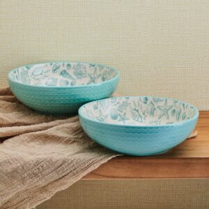 Pfaltzgraff Venice Set of 2 Pasta Bowls, 8 Inch, Teal and White