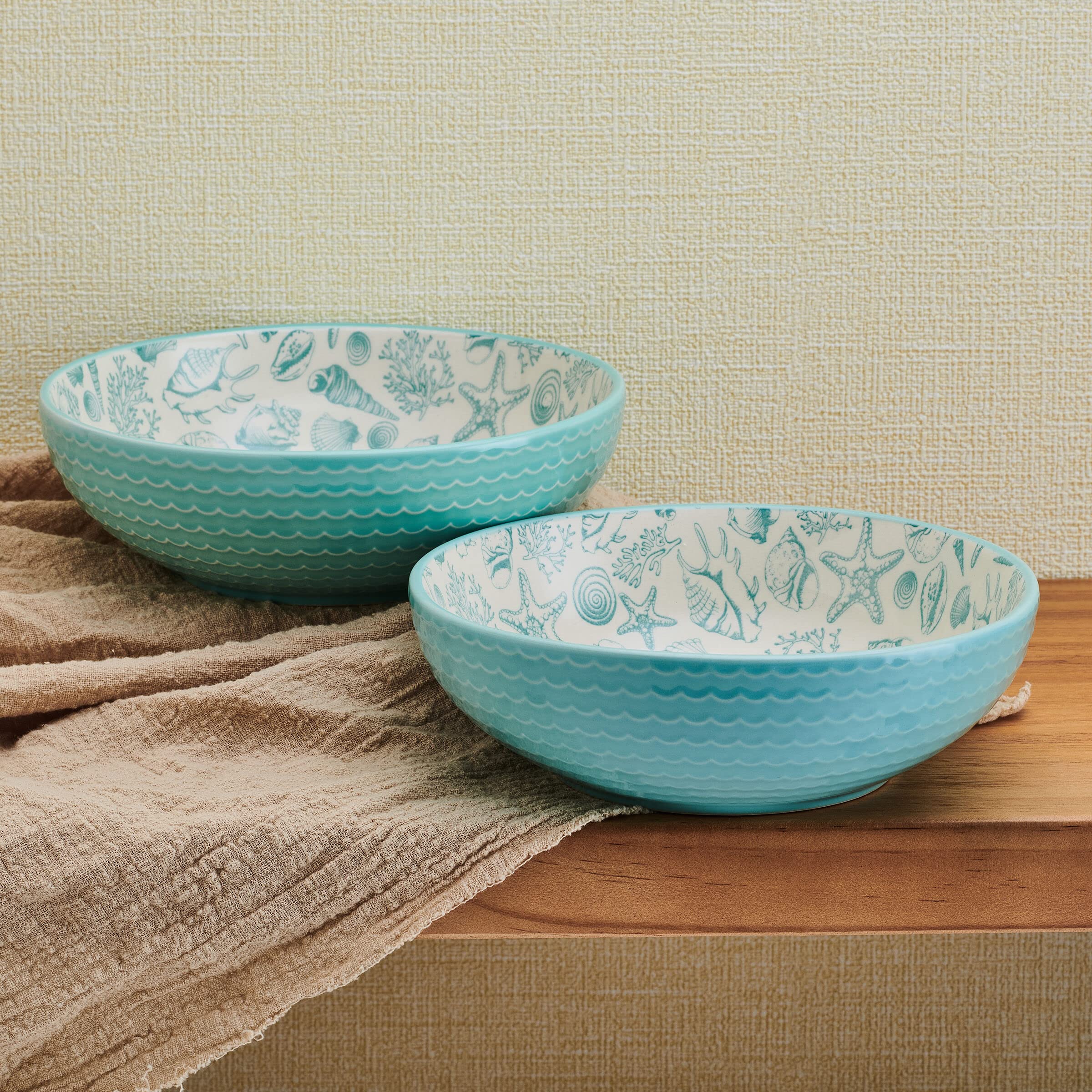 Pfaltzgraff Venice Set of 2 Pasta Bowls, 8 Inch, Teal and White