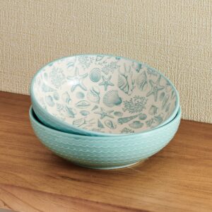 Pfaltzgraff Venice Set of 2 Pasta Bowls, 8 Inch, Teal and White