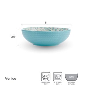 Pfaltzgraff Venice Set of 2 Pasta Bowls, 8 Inch, Teal and White