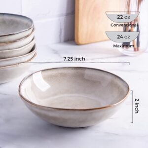 AmorArc Ceramic Cereal Bowls Set of 6, 24 oz Handmade Stoneware Bowls Set for Cereal Soup Salad, Stylish Kitchen bowls for Meal, Dishwasher & Microwave Safe, Reactive Glaze-Cappuccino