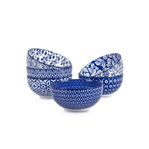 selamica ceramic 12 oz dessert bowls set, cereal bowls for kitchen, 4.7 inch small bowls for ice cream, snack side, dishes rice, microwave dishwasher safe, set of 6, vintage blue