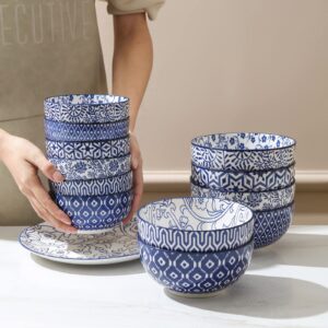 Selamica Ceramic 12 OZ Dessert Bowls Set, Cereal Bowls for Kitchen, 4.7 Inch Small Bowls for Ice Cream, Snack Side, Dishes Rice, Microwave Dishwasher Safe, Set of 6, Vintage Blue