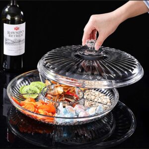 Creative Acrylic Multifunctional Party Snack Tray with Lid,Serving Dishes for Dried Fruits Nuts Candies Fruits,6-Compartment (Round)