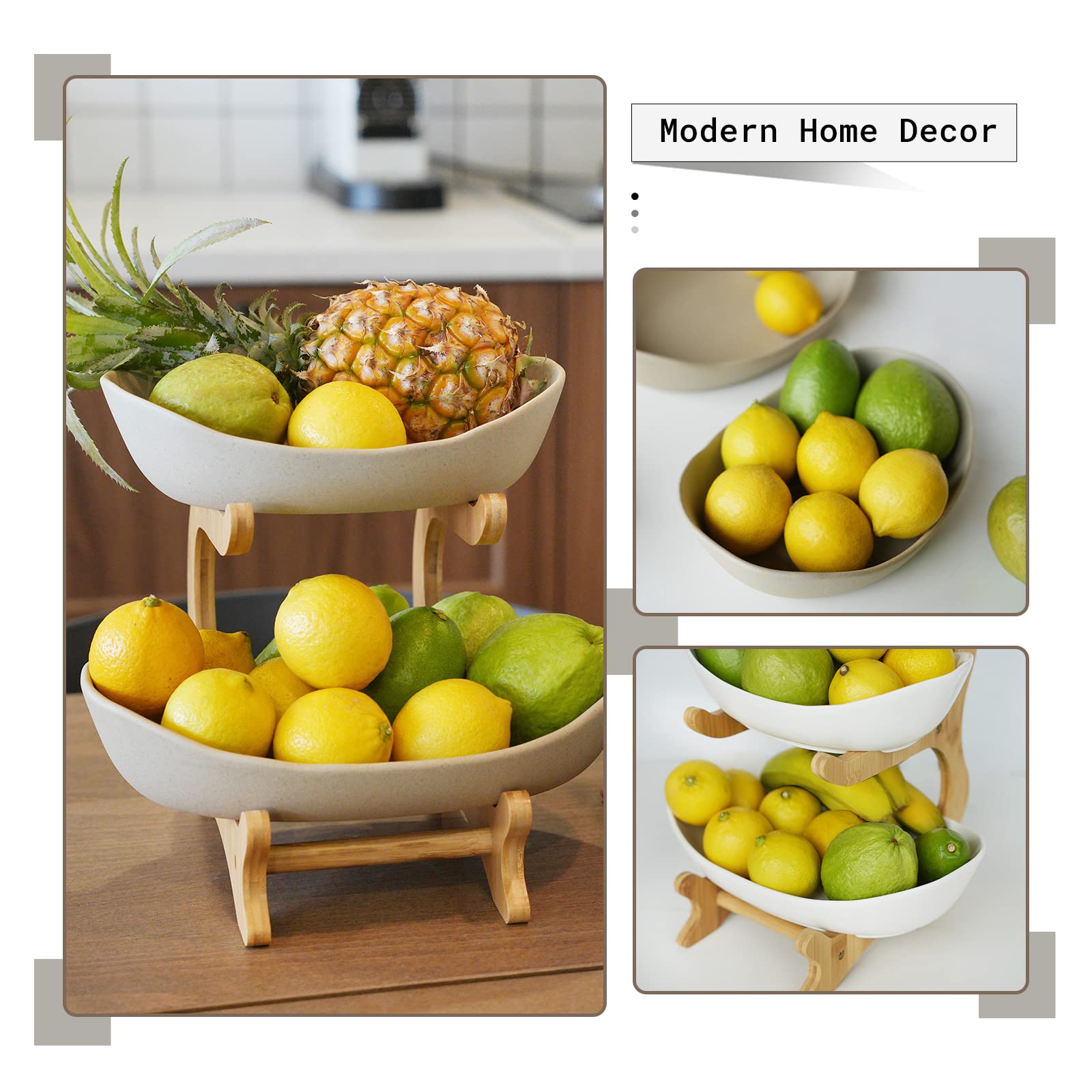 Mangoton 2 Tier Fruit Basket,Ceramic Fruit Bowl for Kitchen Counter,Fruit Basket for Kitchen,Fruteros para Cocina,Large White