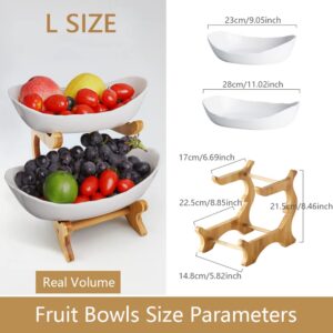 Mangoton 2 Tier Fruit Basket,Ceramic Fruit Bowl for Kitchen Counter,Fruit Basket for Kitchen,Fruteros para Cocina,Large White