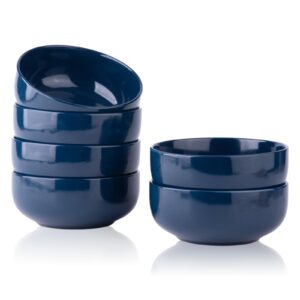 amorarc stoneware cereal bowls set for kitchen, 22oz ceramic deep soup bowls set of 6, blue bowls set for breakfast, lunch, dinner. microwave&dishwasher safe, navy