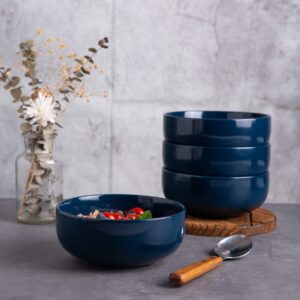 AmorArc Stoneware Cereal Bowls Set for kitchen, 22oz Ceramic Deep Soup Bowls Set of 6, Blue Bowls Set for Breakfast, Lunch, Dinner. Microwave&Dishwasher Safe, Navy