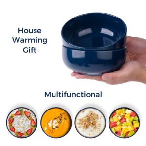 AmorArc Stoneware Cereal Bowls Set for kitchen, 22oz Ceramic Deep Soup Bowls Set of 6, Blue Bowls Set for Breakfast, Lunch, Dinner. Microwave&Dishwasher Safe, Navy