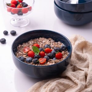 AmorArc Stoneware Cereal Bowls Set for kitchen, 22oz Ceramic Deep Soup Bowls Set of 6, Blue Bowls Set for Breakfast, Lunch, Dinner. Microwave&Dishwasher Safe, Navy