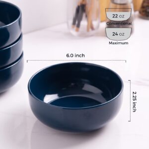 AmorArc Stoneware Cereal Bowls Set for kitchen, 22oz Ceramic Deep Soup Bowls Set of 6, Blue Bowls Set for Breakfast, Lunch, Dinner. Microwave&Dishwasher Safe, Navy