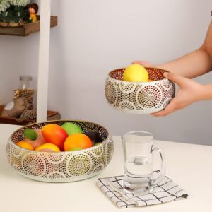 JAZUIHA Fruit Bowl Metal Fruit Basket 2pack Candy Fruit and Vegetables Holder for Kitchen, Counter, Dining Room, Table Office, Home Decor (Gold)