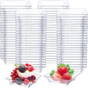 300 pcs 1 oz mini dessert plates square plastic salad plate disposable clear plates for tasting exquisite party serving trays for appetizers chocolates ice cream fruit and more, 2.4 x 2.4 inch