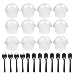 50 pack 8 oz clear plastic dessert cup with dome lids disposable parfait fruit cups party cupcake bowl dessert pudding containers for ice cream, iced cold drinks, cupcake, snack, fruit, pudding