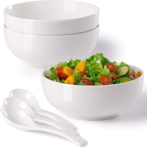 hesen 60 oz large soup bowl, pho bowls and spoons set, ramen bowl set of 3 bowls + 3 spoons, 8 in off white ceramic serving bowls