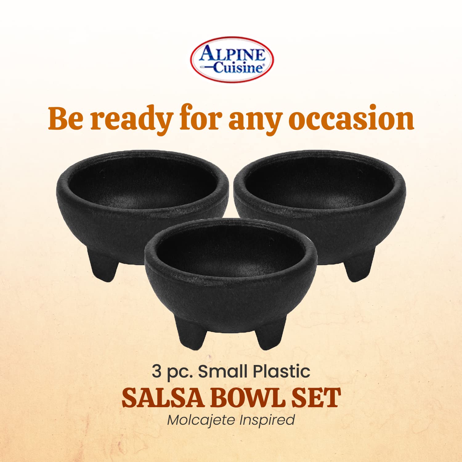 Alpine Cuisine Small Salsa Bowls (Molcajete) 3pc Set, Food Grade Plastic Material, Heavy Duty & Easy to Clean, Multi-Purpose Salsa Bowl for Serving, Durable & Dishwasher Safe