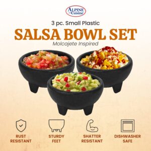 Alpine Cuisine Small Salsa Bowls (Molcajete) 3pc Set, Food Grade Plastic Material, Heavy Duty & Easy to Clean, Multi-Purpose Salsa Bowl for Serving, Durable & Dishwasher Safe