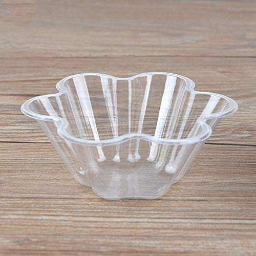 Healthcom 50 Packs Clear Plastic Ice Cream Dessert Bowls Dessert Cups Flower Ice Cream Cup Sundae Bowls Disposable Plastic Dessert Bowls Holder Salad Serving Bowl for Tasting Party Appetizers