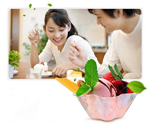 Healthcom 50 Packs Clear Plastic Ice Cream Dessert Bowls Dessert Cups Flower Ice Cream Cup Sundae Bowls Disposable Plastic Dessert Bowls Holder Salad Serving Bowl for Tasting Party Appetizers