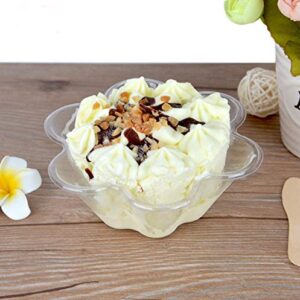 Healthcom 50 Packs Clear Plastic Ice Cream Dessert Bowls Dessert Cups Flower Ice Cream Cup Sundae Bowls Disposable Plastic Dessert Bowls Holder Salad Serving Bowl for Tasting Party Appetizers