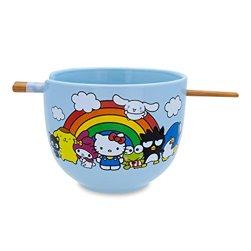 Toynk Sanrio Hello Kitty and Friends Rainbow Ceramic Ramen Bowl and Chopstick Set