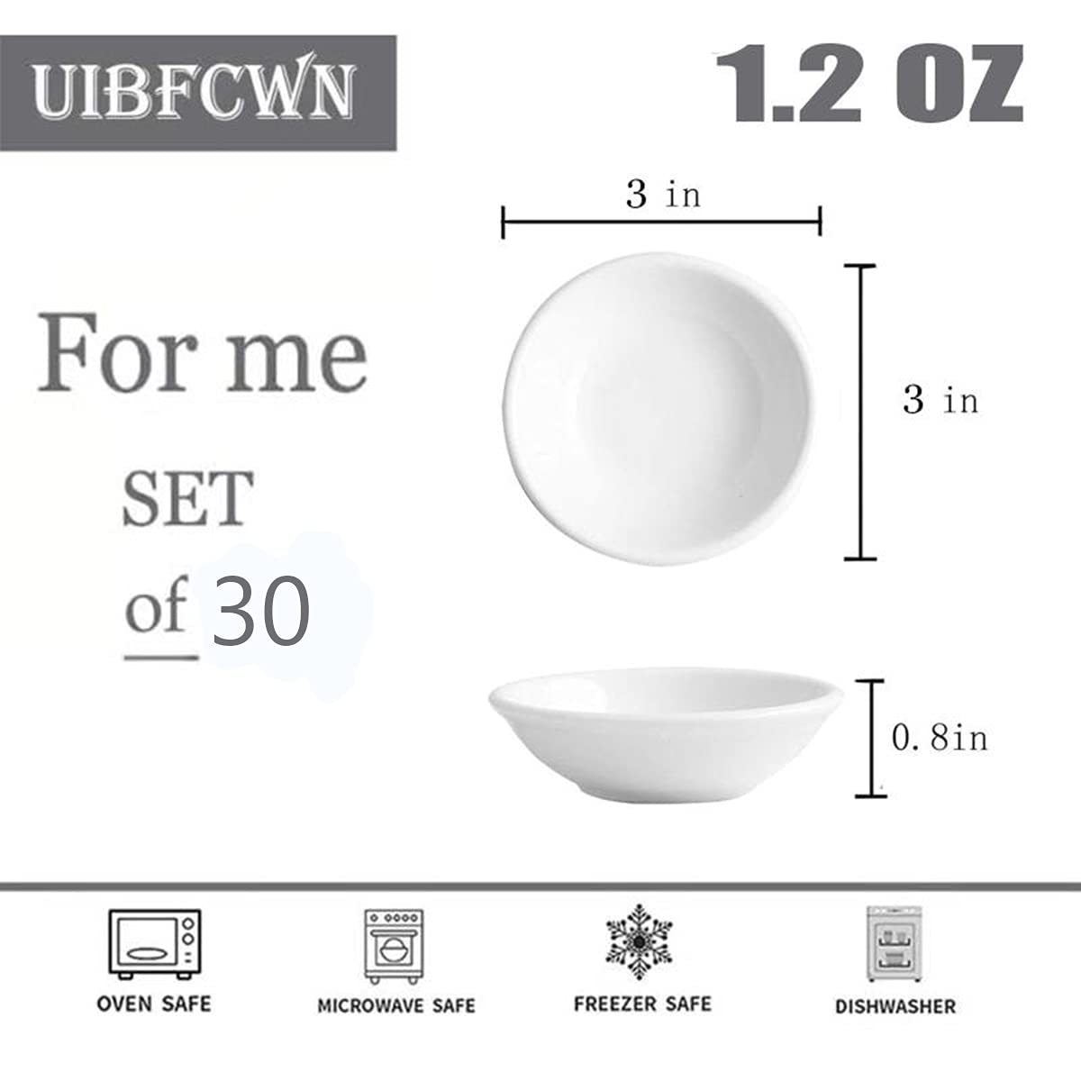 UIBFCWN Sauce Dish Dipping Bowls, 30 Pack Ceramic Dip Bowls Set, 1.2 Oz Soy Sauce Dish, White Dipping Bowls Bulk, Asian Sauce Bowls for Ketchup, BBQ, Condiments, Appetizer