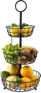 weharnar 3 tier fruit basket for kitchen, detachable fruit holder, black fruit stand, wire vegetable basket, large capacity fruit bowl for kitchen counter, kitchen & home decor