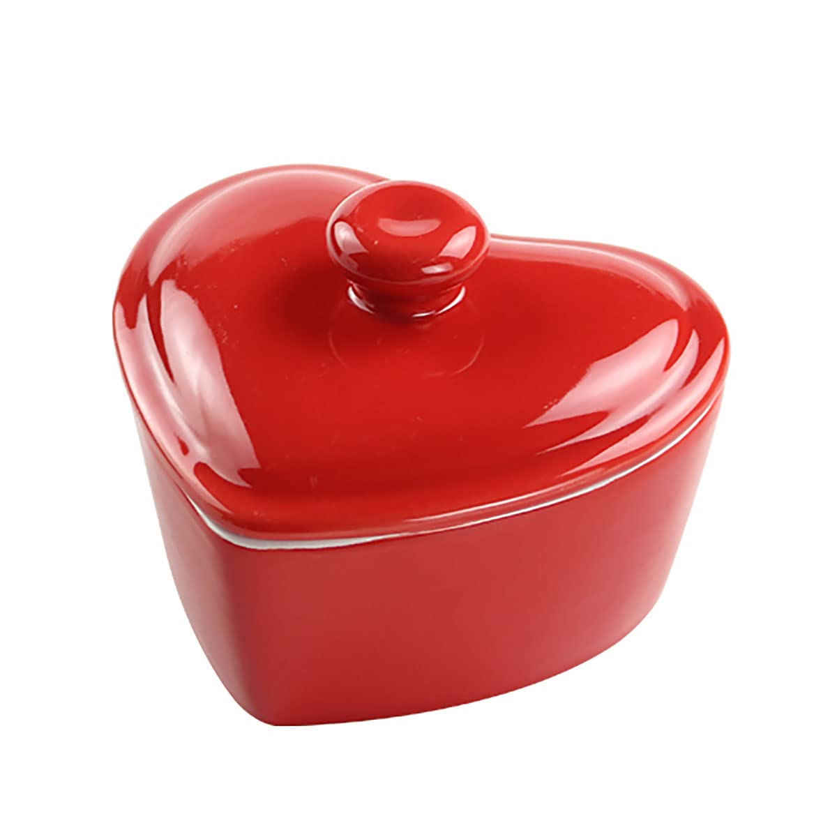 Bicuzat Heart-Shaped Dessert Bowl with Lid Ceramic Baking Bowl Rice Bowl-5 OZ-Red