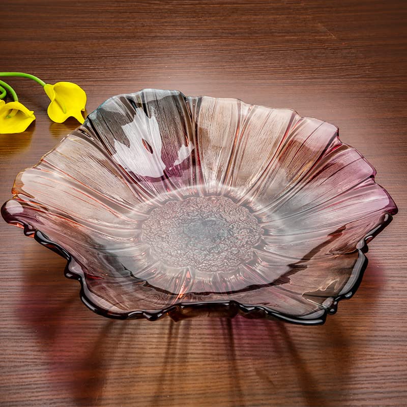 EWEIGEER 11.5-inch Crystal Glass Colorful Fruit Bowl Dessert Cake Candy Snack Plate,Art Sunflower-shaped,Large Size,Cool Design