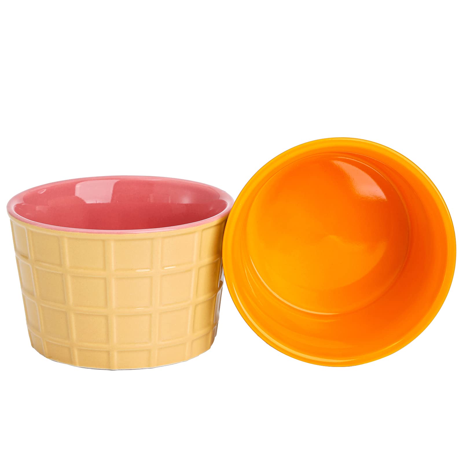 Elsjoy Set of 6 Ceramic Ice Cream Cups, 9 Oz Porcelain Dessert Bowl Reusable Sundae Cups, Mini Ice Cream Bowls for Pudding, Yogurt, Souffle