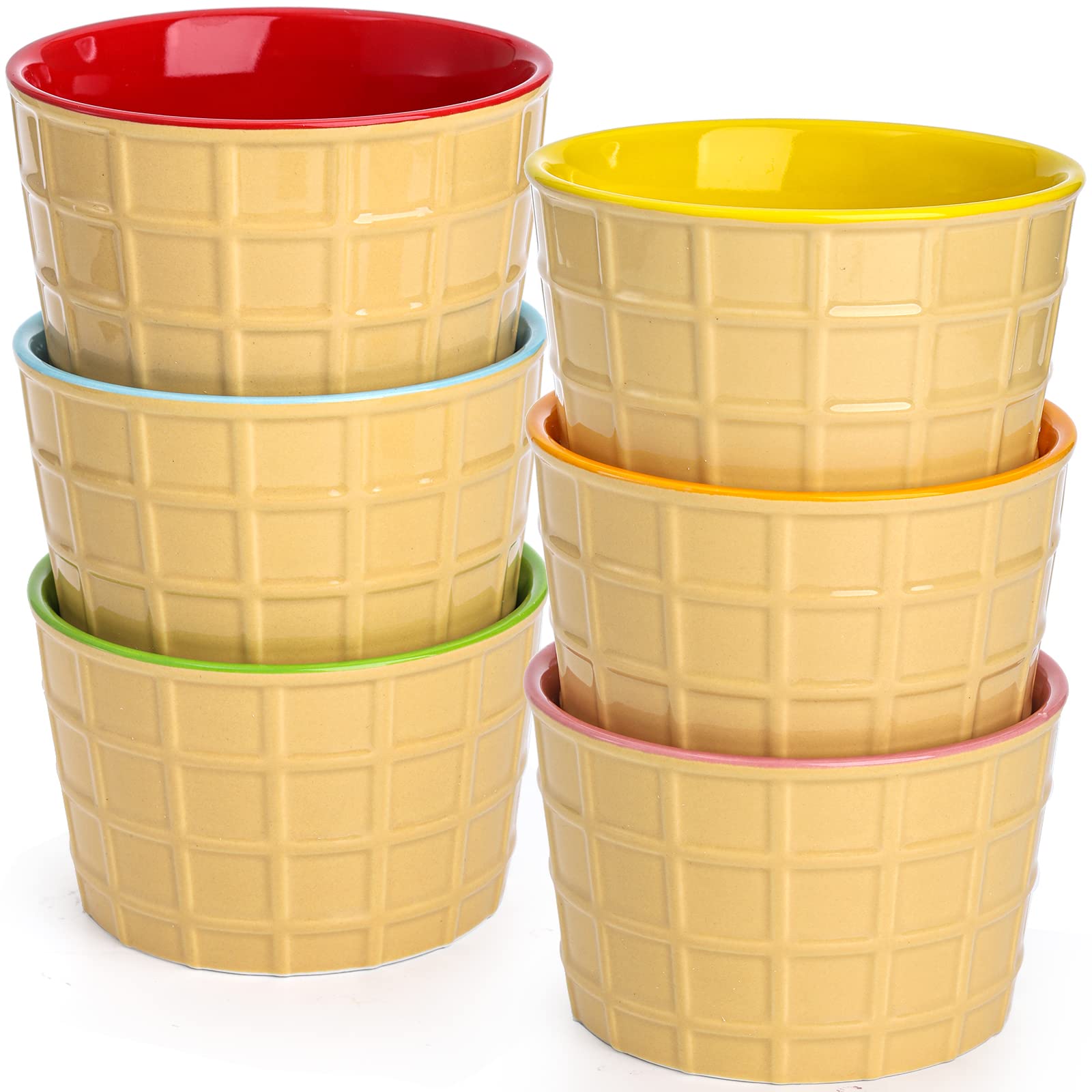 Elsjoy Set of 6 Ceramic Ice Cream Cups, 9 Oz Porcelain Dessert Bowl Reusable Sundae Cups, Mini Ice Cream Bowls for Pudding, Yogurt, Souffle