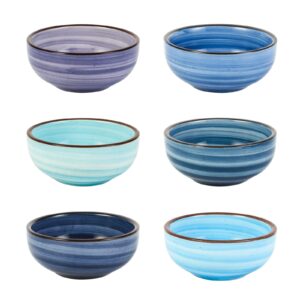 selamica ceramic dipping bowls, 2.7 oz soy sauce dish set, small bowls, 3 inch small dip bowls, mini bowls for side dish, appetizers, sushi, bbq, ketchup, set of 6, gradient blue