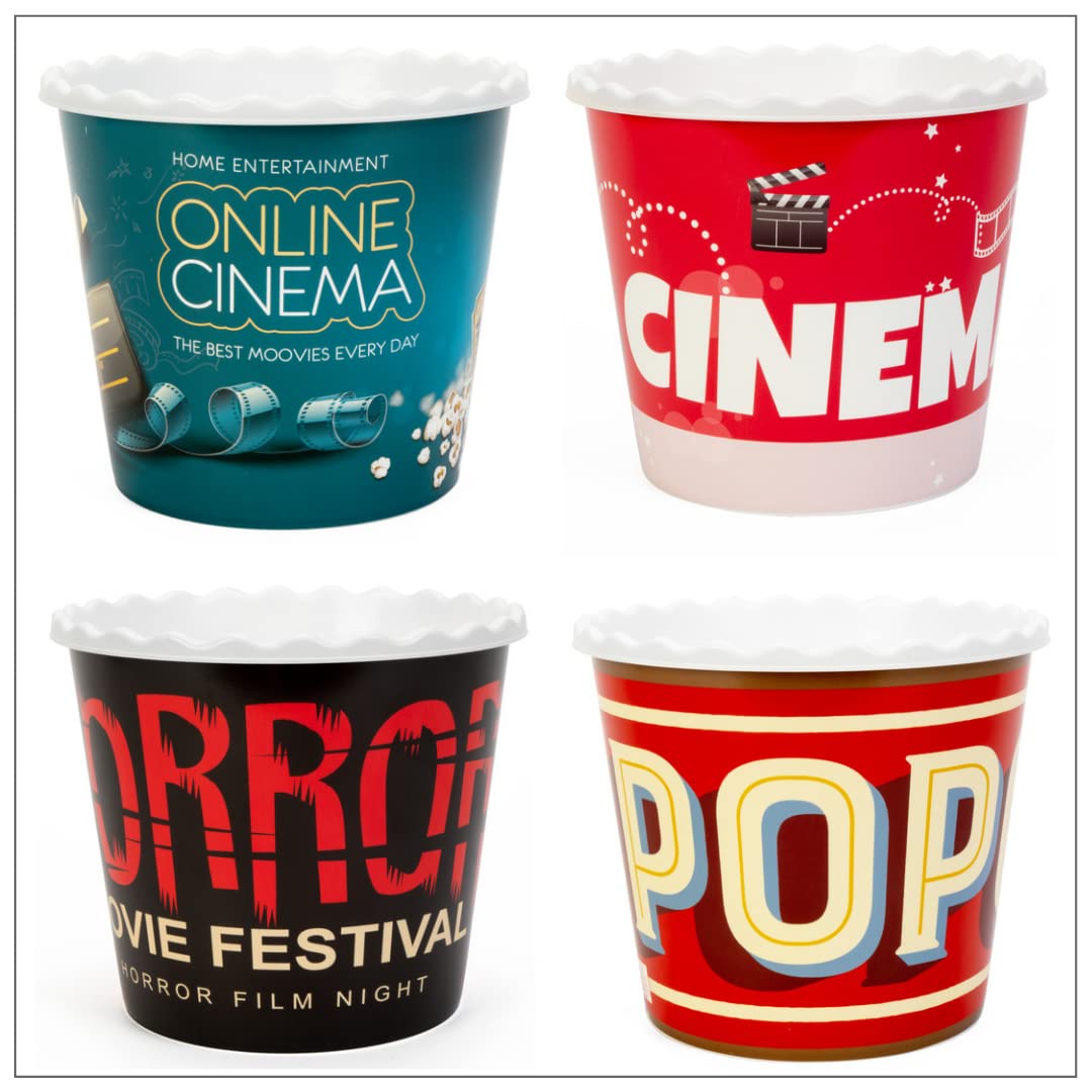 Grehge le Plastic Popcorn Containers/Popcorn Bowls Set for Movie Theater Night - Washable in The Dishwasher - (BPA Free-4 Pack) (Mix C)