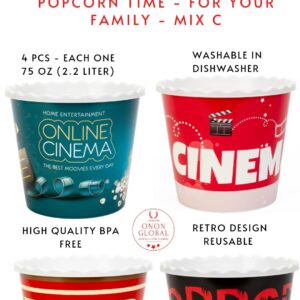 Grehge le Plastic Popcorn Containers/Popcorn Bowls Set for Movie Theater Night - Washable in The Dishwasher - (BPA Free-4 Pack) (Mix C)