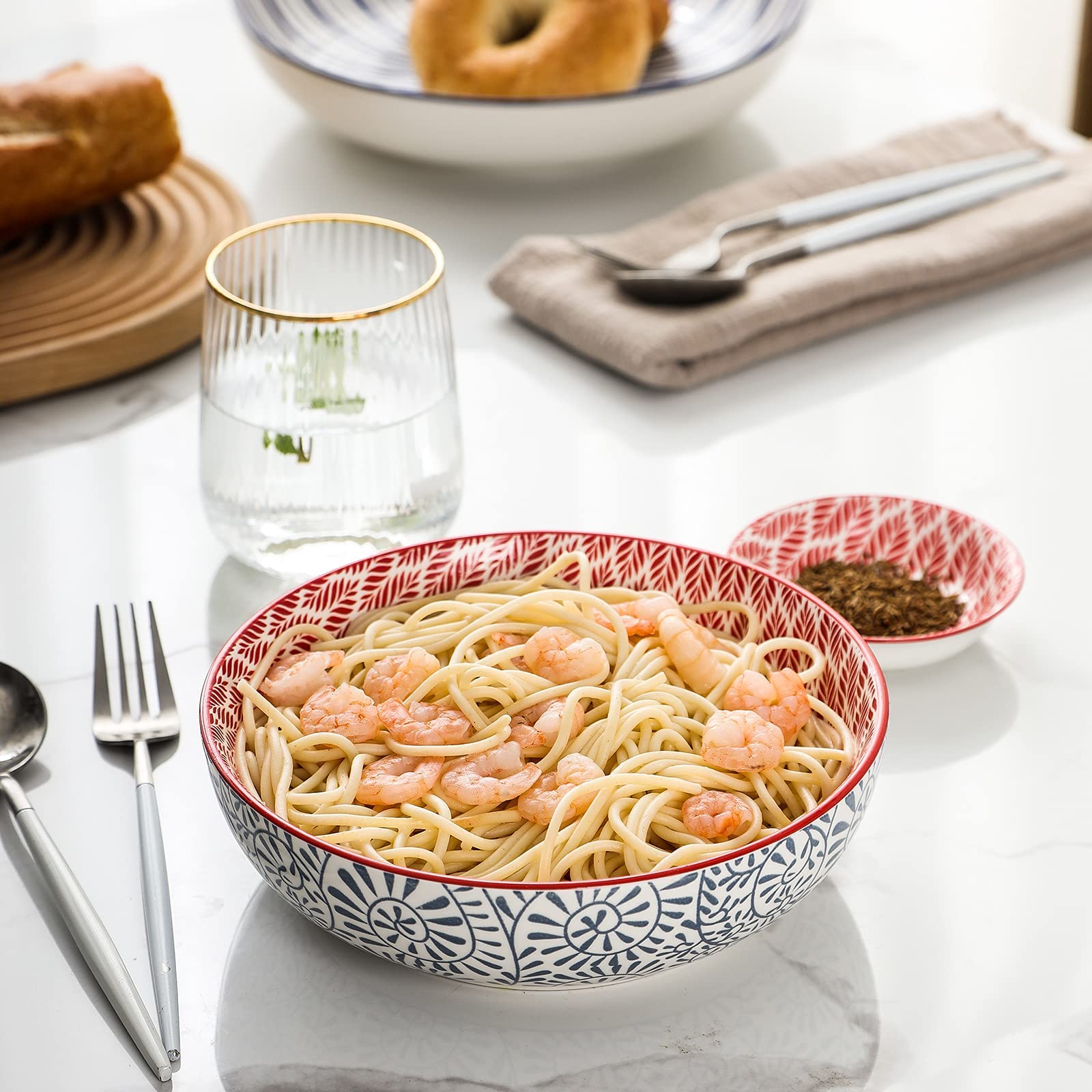 KitchenTour 35oz Pasta Bowls Soup Bowls, Serving Bowl Dinner Bowls for Salad, Fruit, Dishwasher and Microwave Safe - Set of 4, Vintage Color