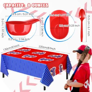 49 Pcs Baseball Party Decorations 24 Count Baseball Helmet Ice Cream Bowl, 1 Plastic Baseball Tablecloth 51 x 87 Inch with 24 Spoons Red Blue 8 oz Mini Dessert Sundae Bowls Baseball Party Supplies