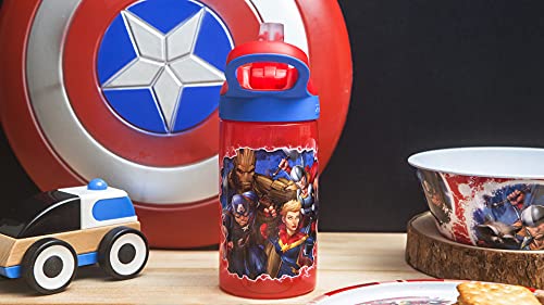 zak! Marvel Universe - 5-Piece Dinnerware Set - Durable Plastic & Stainless Steel - Includes Water Bottle, 8-Inch Plate, 6-Inch Bowl, Fork & Spoon - Suitable for Kids Ages 3+