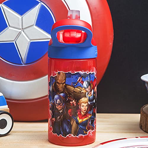 zak! Marvel Universe - 5-Piece Dinnerware Set - Durable Plastic & Stainless Steel - Includes Water Bottle, 8-Inch Plate, 6-Inch Bowl, Fork & Spoon - Suitable for Kids Ages 3+