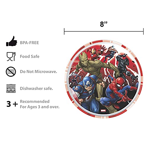 zak! Marvel Universe - 5-Piece Dinnerware Set - Durable Plastic & Stainless Steel - Includes Water Bottle, 8-Inch Plate, 6-Inch Bowl, Fork & Spoon - Suitable for Kids Ages 3+