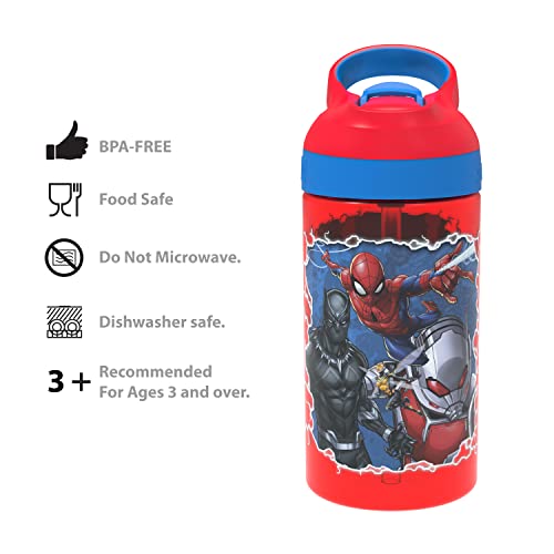 zak! Marvel Universe - 5-Piece Dinnerware Set - Durable Plastic & Stainless Steel - Includes Water Bottle, 8-Inch Plate, 6-Inch Bowl, Fork & Spoon - Suitable for Kids Ages 3+