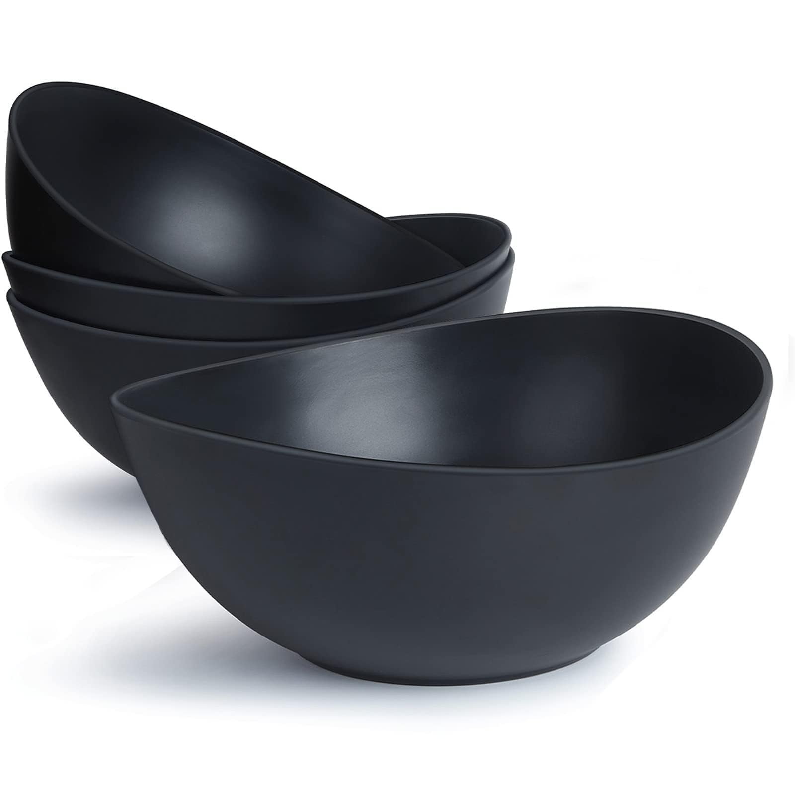 ECOHAGOU 9.6'' Serving Bowls, 84oz Bamboo Fiber Salad Bowls Set of 4, Large Bowls for Kitchen, Deep Oval Bowls for Salad, Vegetable, Fruit,Pasta,Ramen, Lightweight&Easy to Clean (Matte Black)