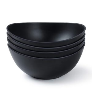 ECOHAGOU 9.6'' Serving Bowls, 84oz Bamboo Fiber Salad Bowls Set of 4, Large Bowls for Kitchen, Deep Oval Bowls for Salad, Vegetable, Fruit,Pasta,Ramen, Lightweight&Easy to Clean (Matte Black)