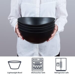 ECOHAGOU 9.6'' Serving Bowls, 84oz Bamboo Fiber Salad Bowls Set of 4, Large Bowls for Kitchen, Deep Oval Bowls for Salad, Vegetable, Fruit,Pasta,Ramen, Lightweight&Easy to Clean (Matte Black)