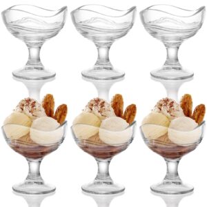 soujoy 6 pack glass footed dessert bowl, 8oz ice cream cup, clear haavy duty parfait fruit cup for sundae, ice cream, cocktail, salad, condiment, trifle
